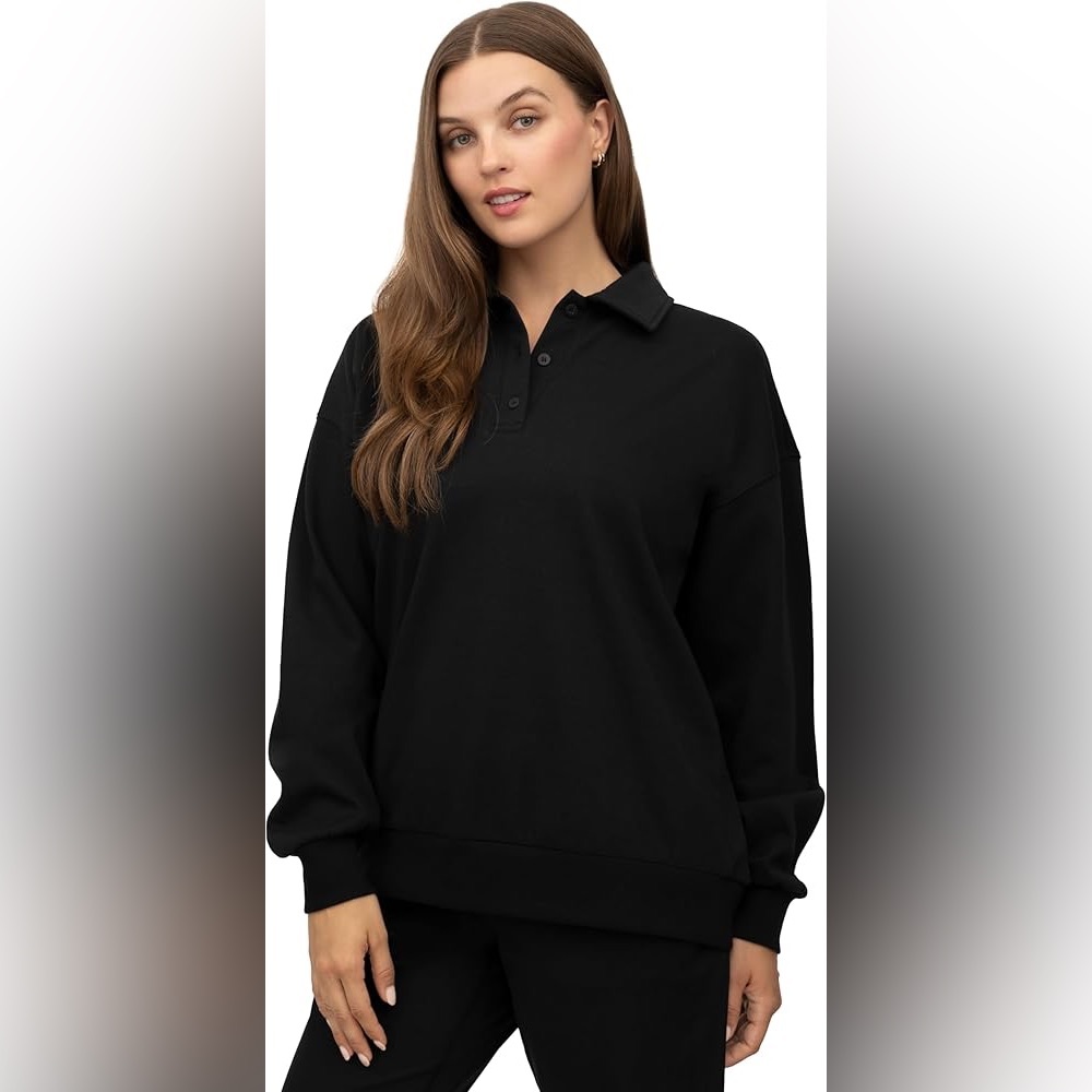 NWT Yogalicious Cloud Plush Grove Cozy Black Pullover Top - Size M